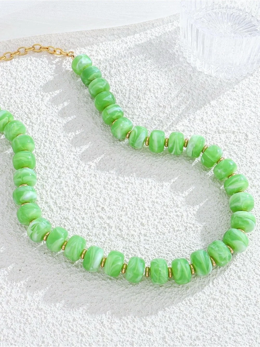 Light Green Marbled Dopamine Beaded Choker Necklace
